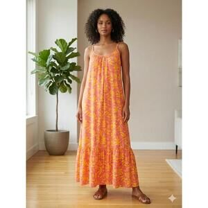 Palms away Sleeveless Maxi Dress Yellow and Pink Leafprint L